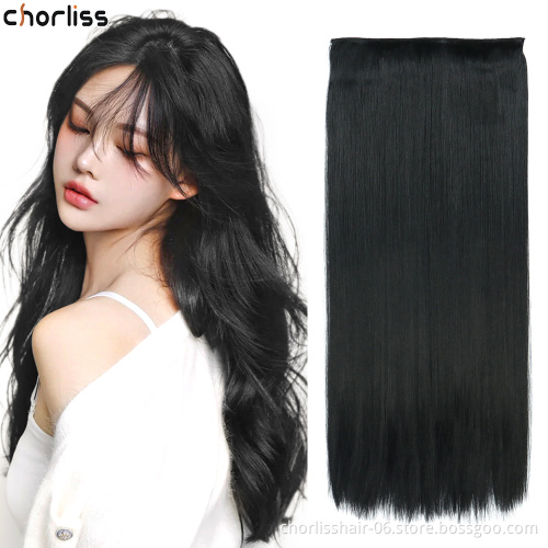 Wholesale Cheap Long Straight 22''130g Silk Ombre Black Blonde Hairpieces 5clips Synthetic Clip in Hair Extension For women